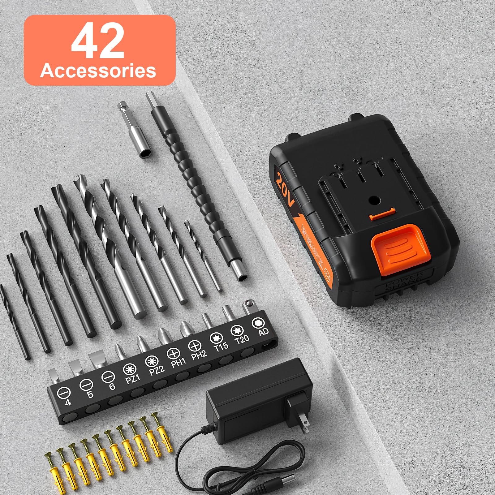 VIWKO 42-piece accessory kit includes bits screws anchors and extensions