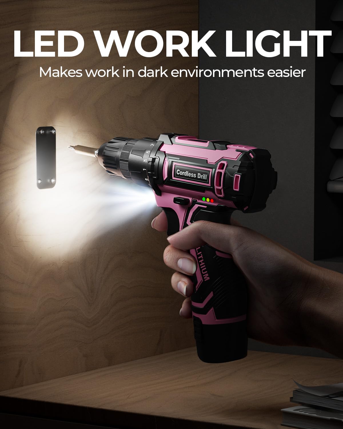 VIWKO ergonomic handle with LED light for better grip and visibility in dim spaces