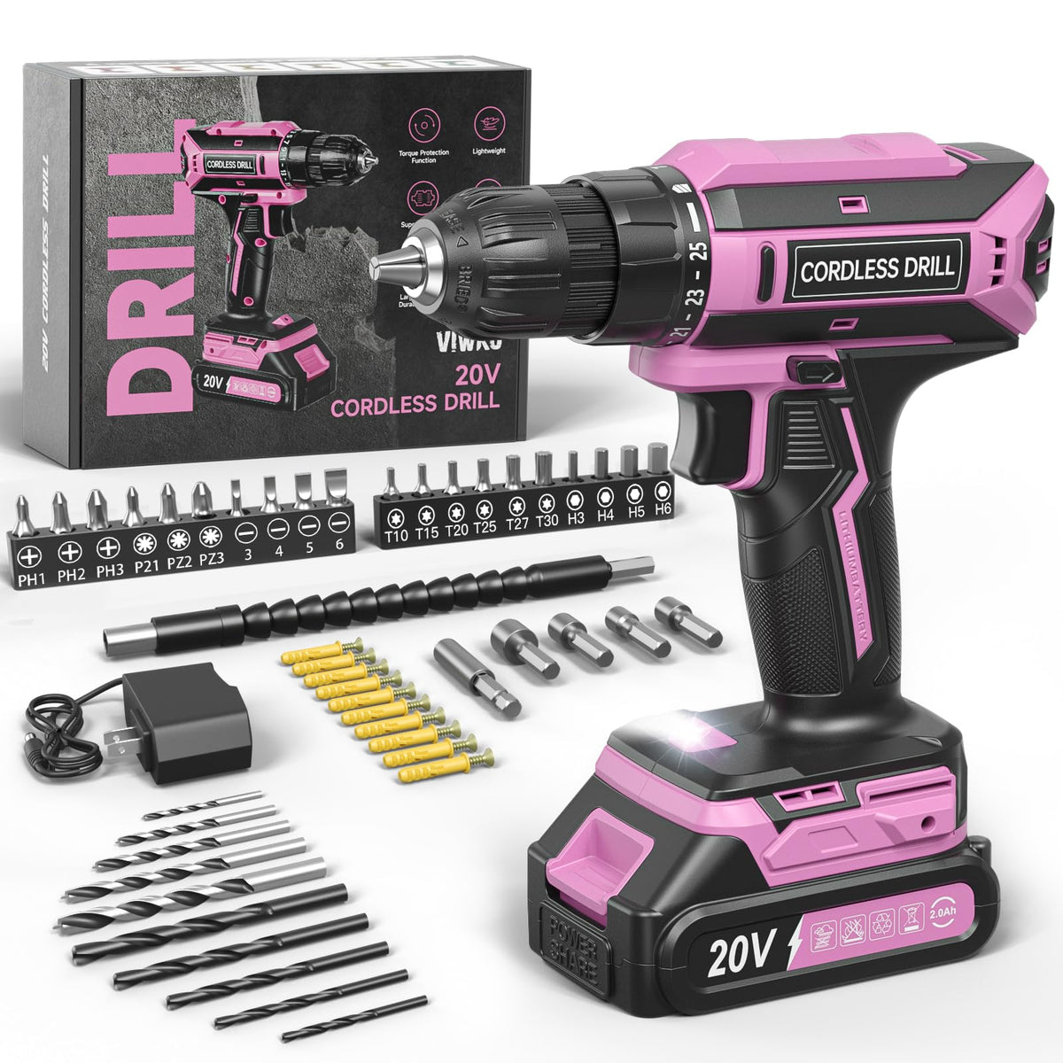 VIWKO pink cordless drill in hand with ergonomic grip ideal for DIY tasks.