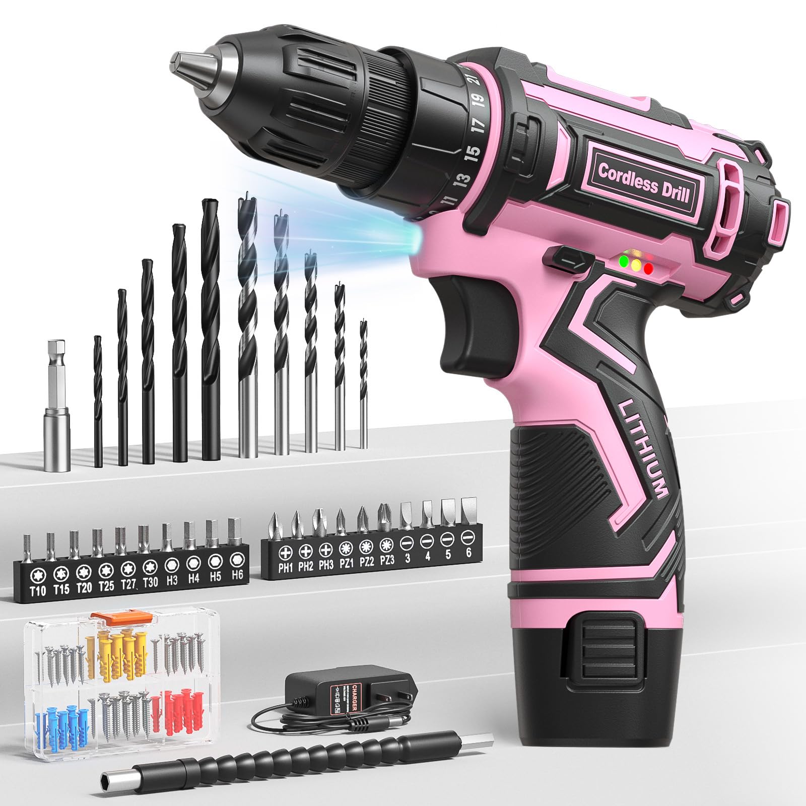 VIWKO pink cordless drill main body showing lightweight design for comfortable home projects