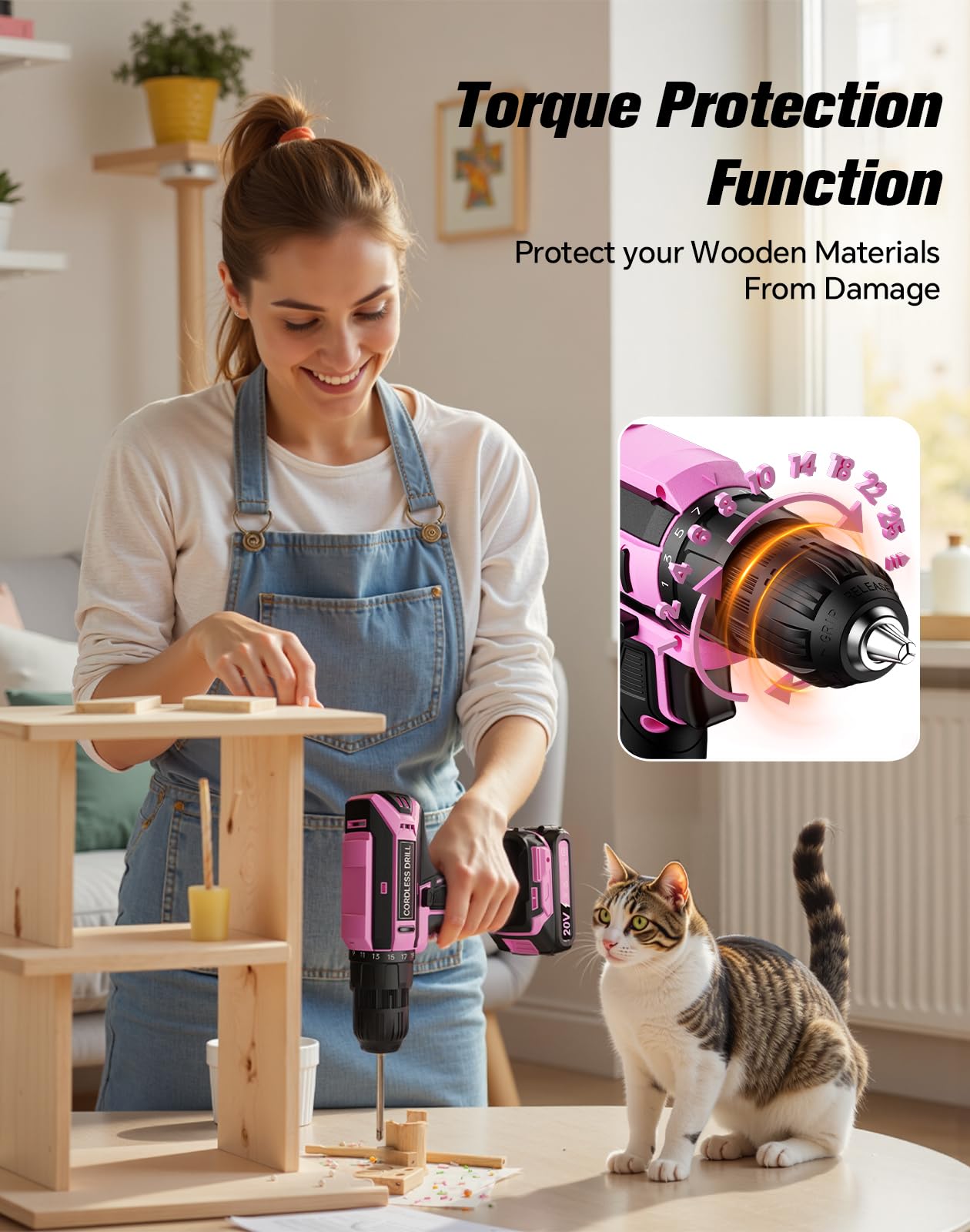 VIWKO woman using drill for home repair tasks.