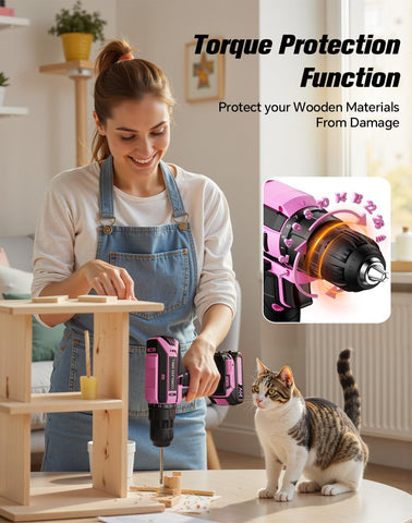 VIWKO woman using drill for home repair tasks.