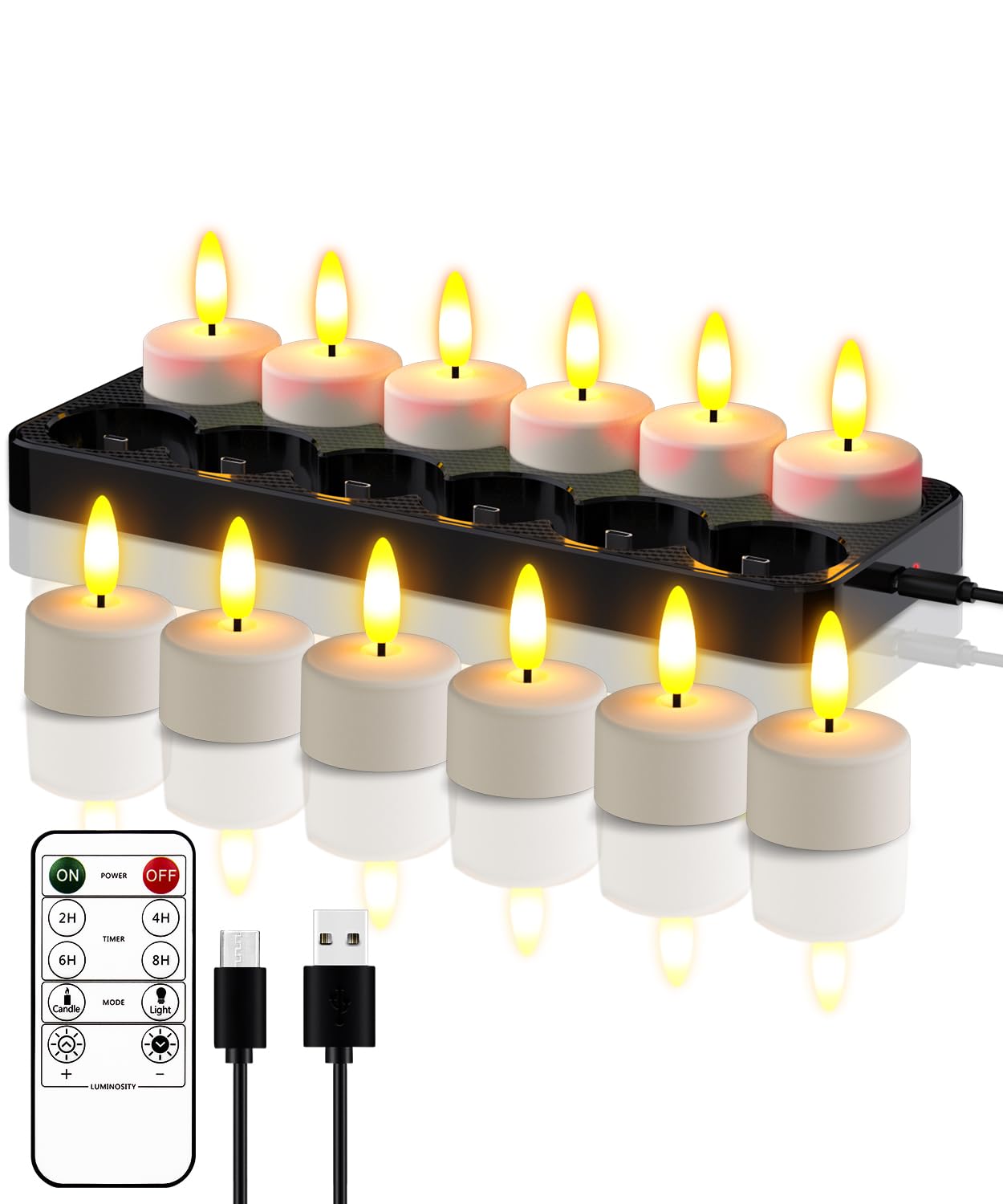 VK rechargeable tea light flameless candle with remote for cozy ambiance.