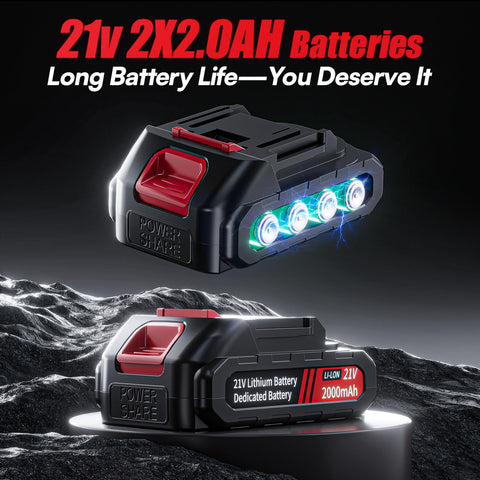 Vkdemer dual 21V 2.0Ah batteries included for extended use