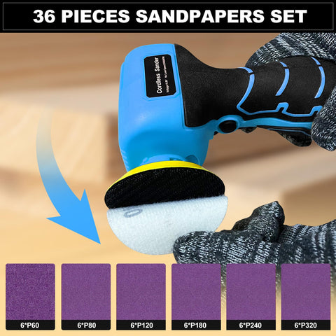 Vkndoynt 36-piece sandpaper set ready for rough to fine finishes.
