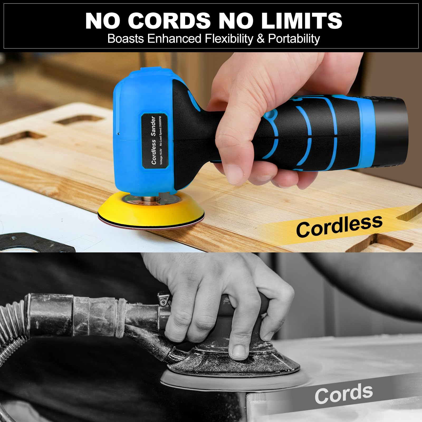 Vkndoynt cordless versatility enables work indoors and outdoors.