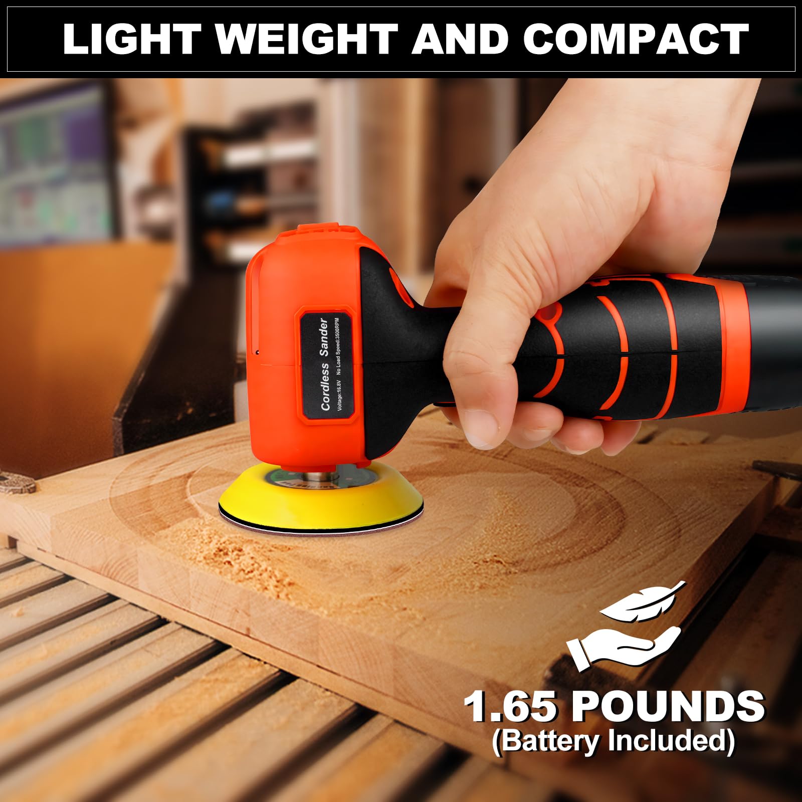 Vkndoynt cordless sander with battery and charger for on-the-go detailing