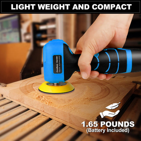 Vkndoynt fast-charge 3Ah battery powering longer sanding sessions.