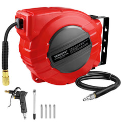 Vkndoynt retractable air hose reel assembly with auto rewind for easy setup.