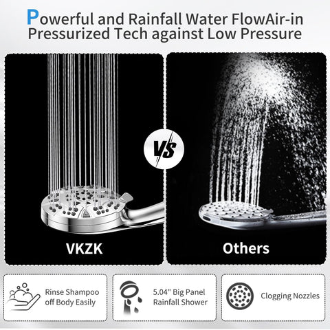 VKZK dual-width fan spray and point jet for thorough rinsing.
