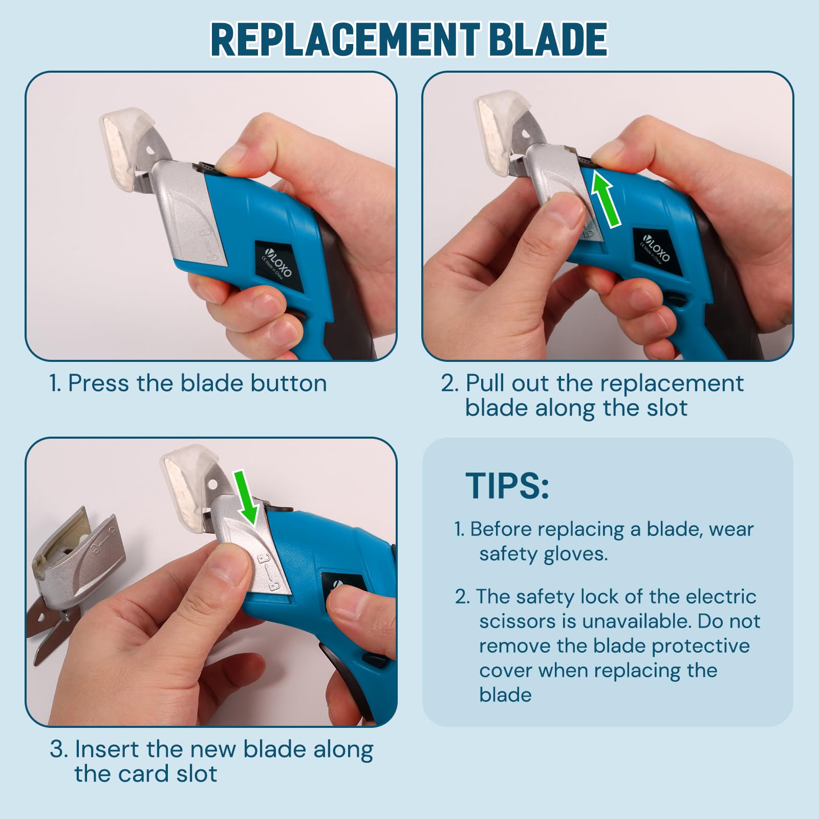 VLOXO D-blade cutting rigid materials like cardboard.