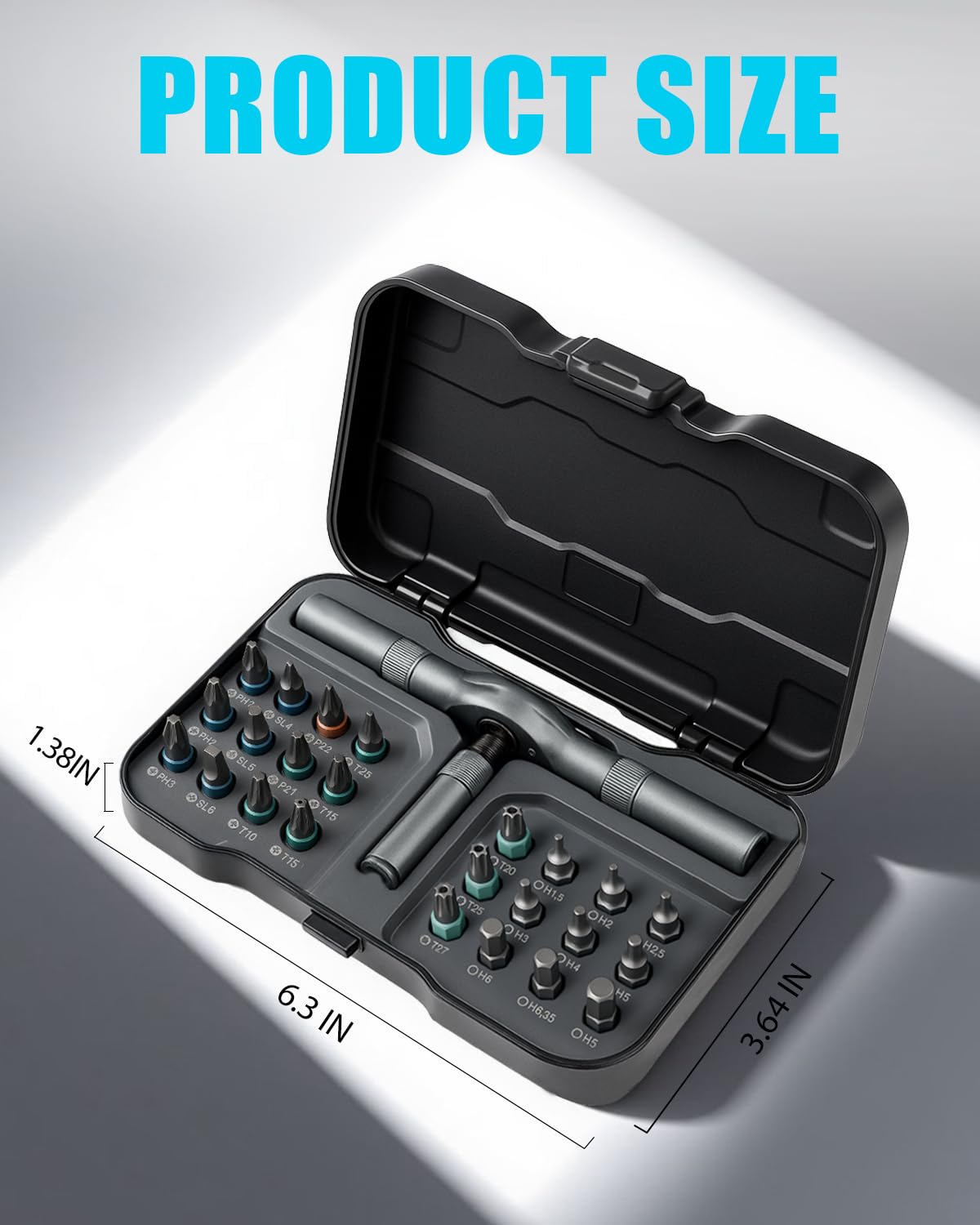 VMAN 24-in-1 bit tips for Phillips, flathead, hex, and Torx tasks.