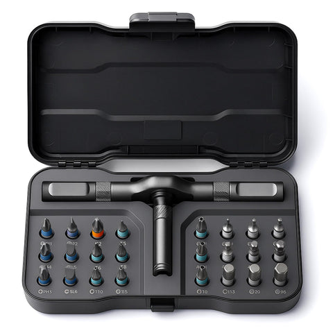 VMAN ratchet screwdriver set 24-in-1 with ergonomic handle for precise control.