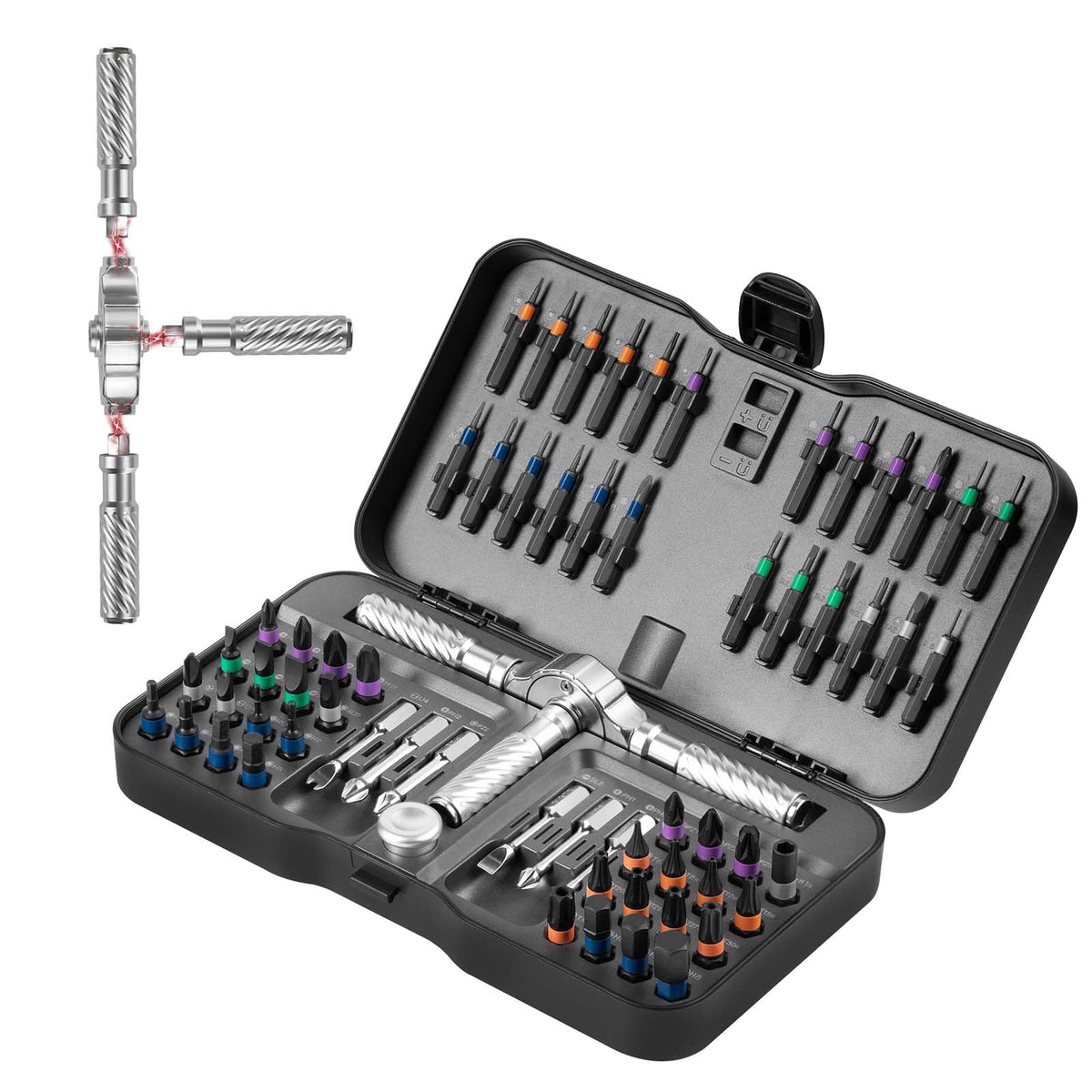 VMAN ratchet screwdriver set long-shank bits offer extended reach for recessed screws.