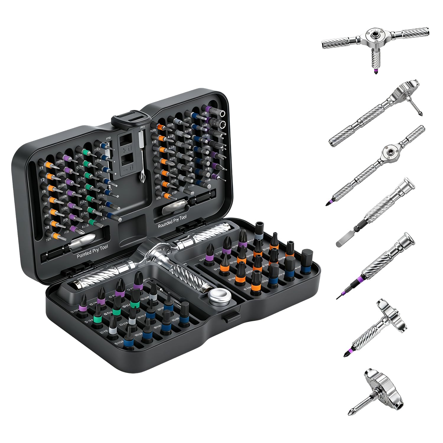 VMAN ratchet screwdriver set with transformable handle offering versatile reach.