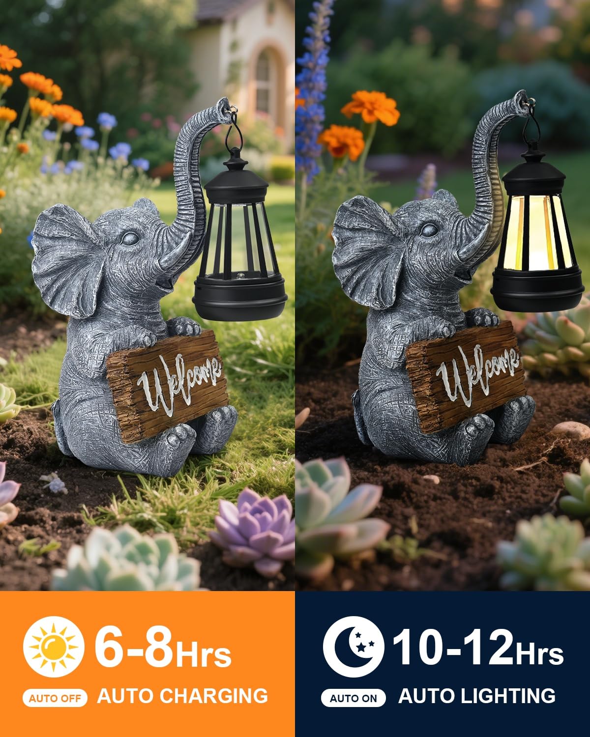 VMANYFIRE night glow from elephant statue creates cozy ambiance.