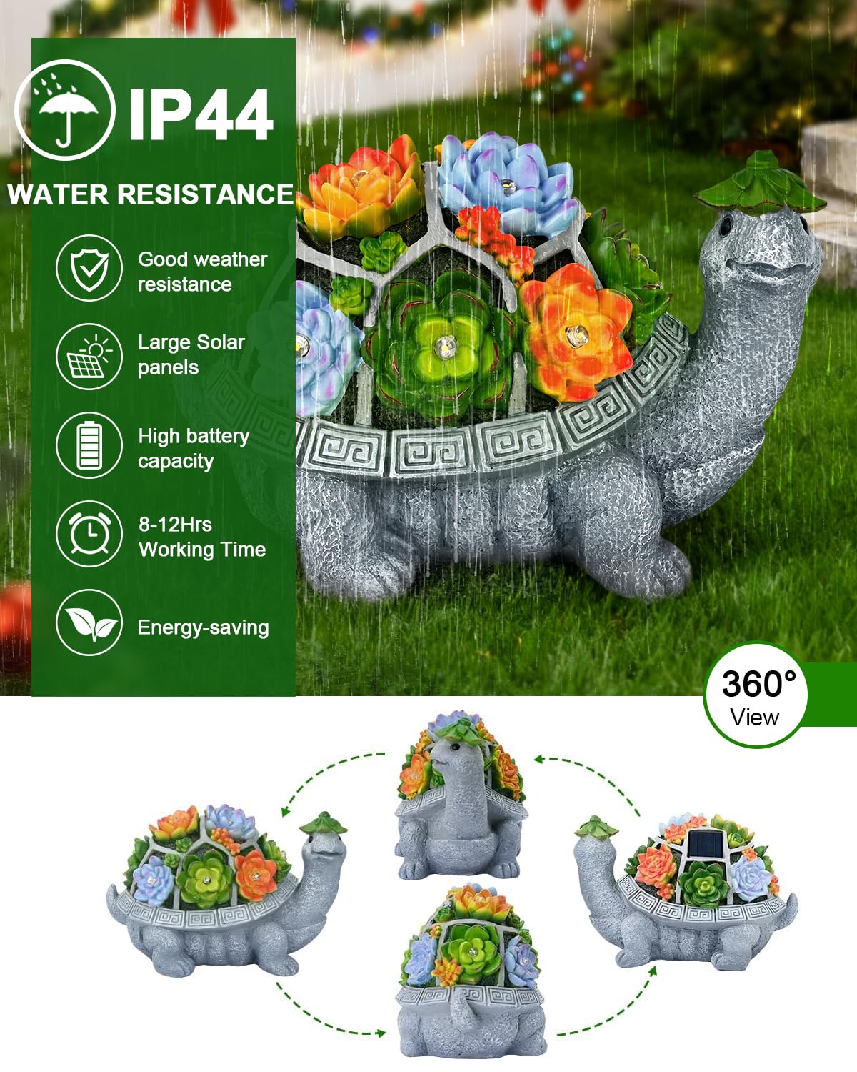 VMANYFIRE solar panel detail highlights efficient charging and longer glow.