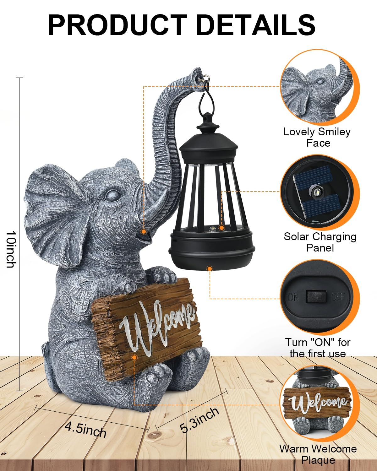 VMANYFIRE weatherproof elephant garden figurine withstands rain and wind.