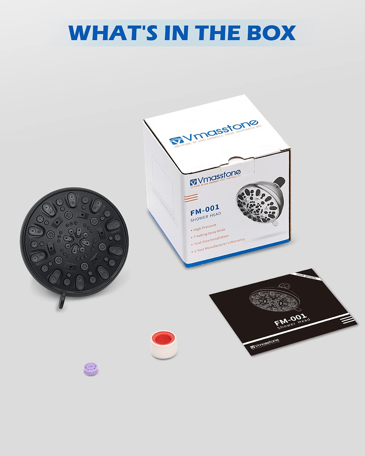 VMASSTONE FM-001 matte black shower head with durable finish