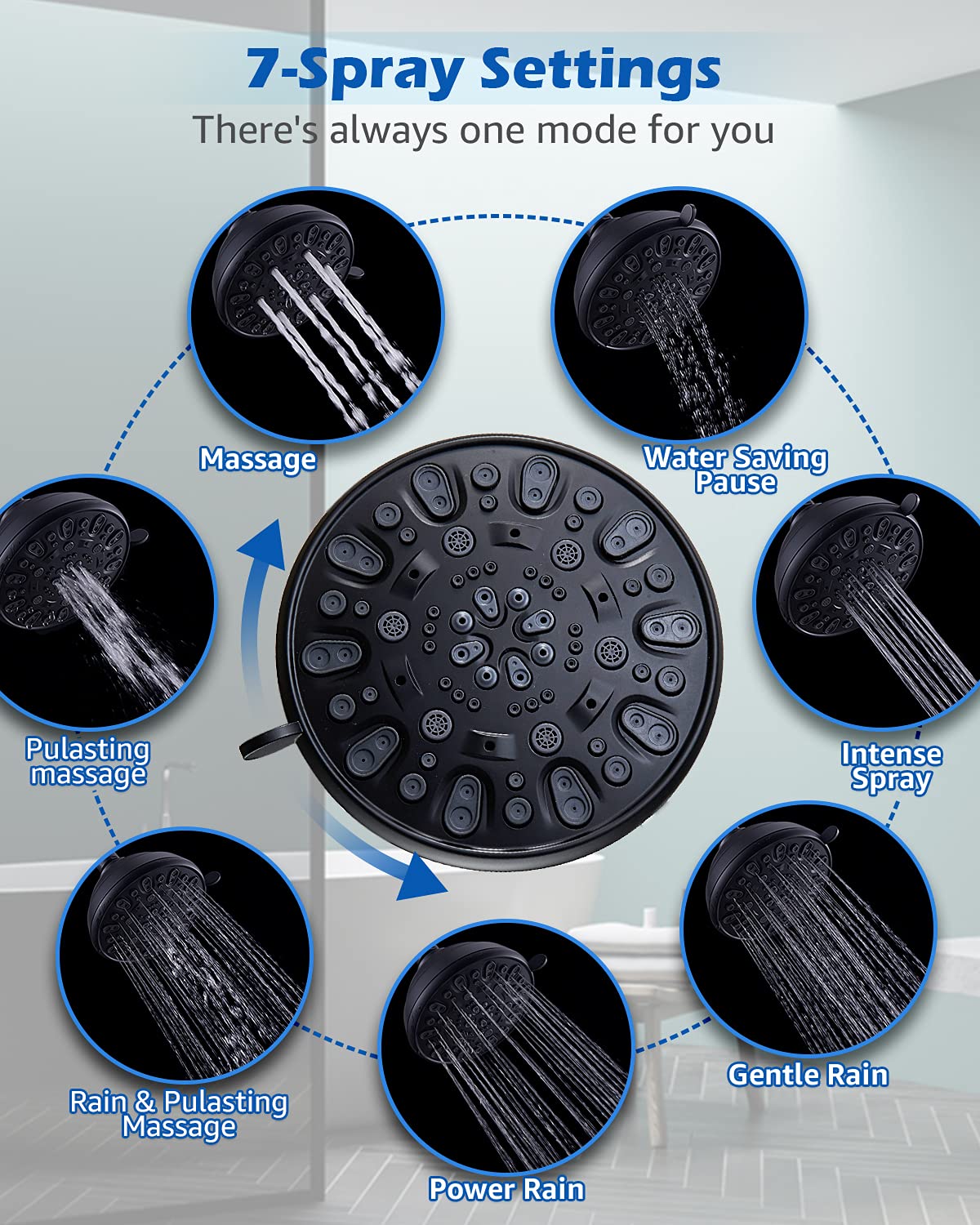 VMASSTONE FM-001 seven-spray-settings offering versatile shower options
