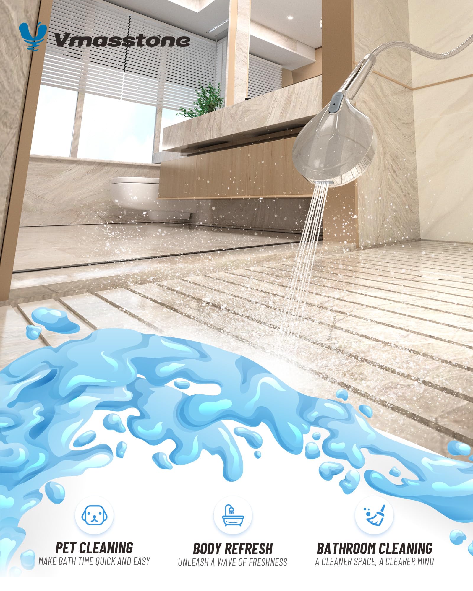 VMASSTONE HM-003 detachable-hose allows flexible rinsing around corners