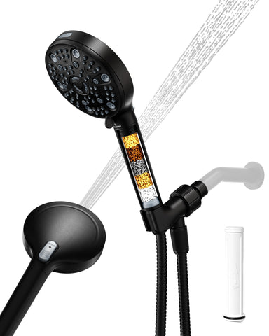 VMASSTONE HM-003 filtered shower head with matte black finish delivers soothing showers.