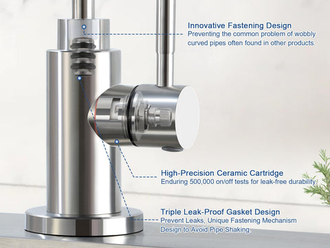 VMASSTONE faucet features triple seals and ceramic valve core to resist leaks.