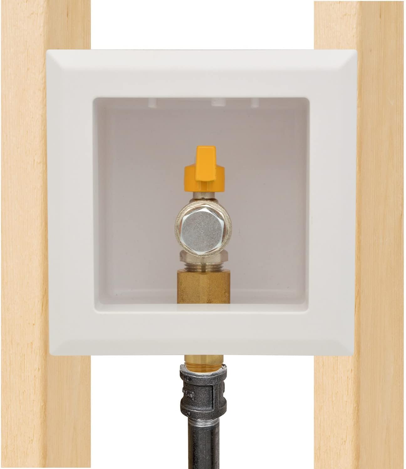 VN Infinite quality gas outlet box valve close-up demonstrates CSA-certified 3/4-inch ball valve for reliable shutoff.