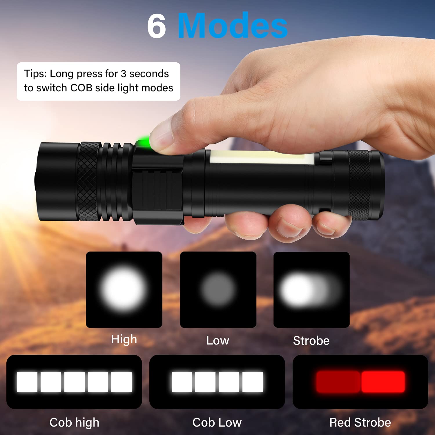 Vnina flashlight with COB side lights provides wide-area illumination for repairs
