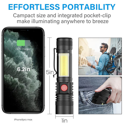 Vnina flashlight with one-key off and pocket clip for easy access