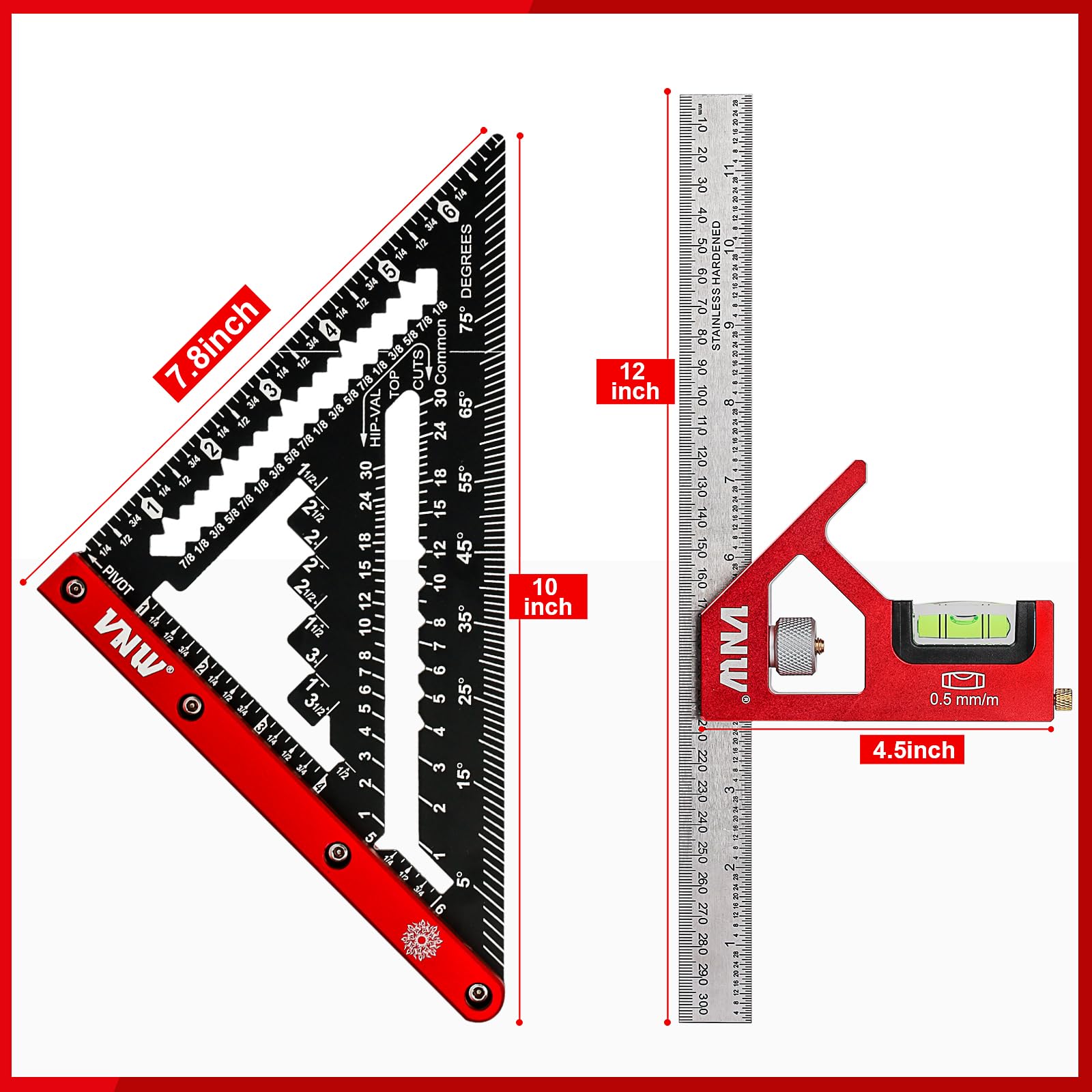 VNW 12-inch combination square for woodworking accuracy and marking.