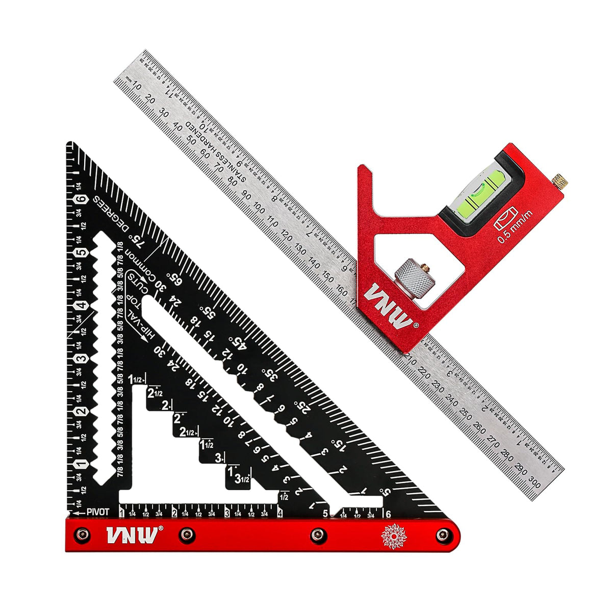 VNW 7-inch rafter square in aluminum for precise roof cuts.