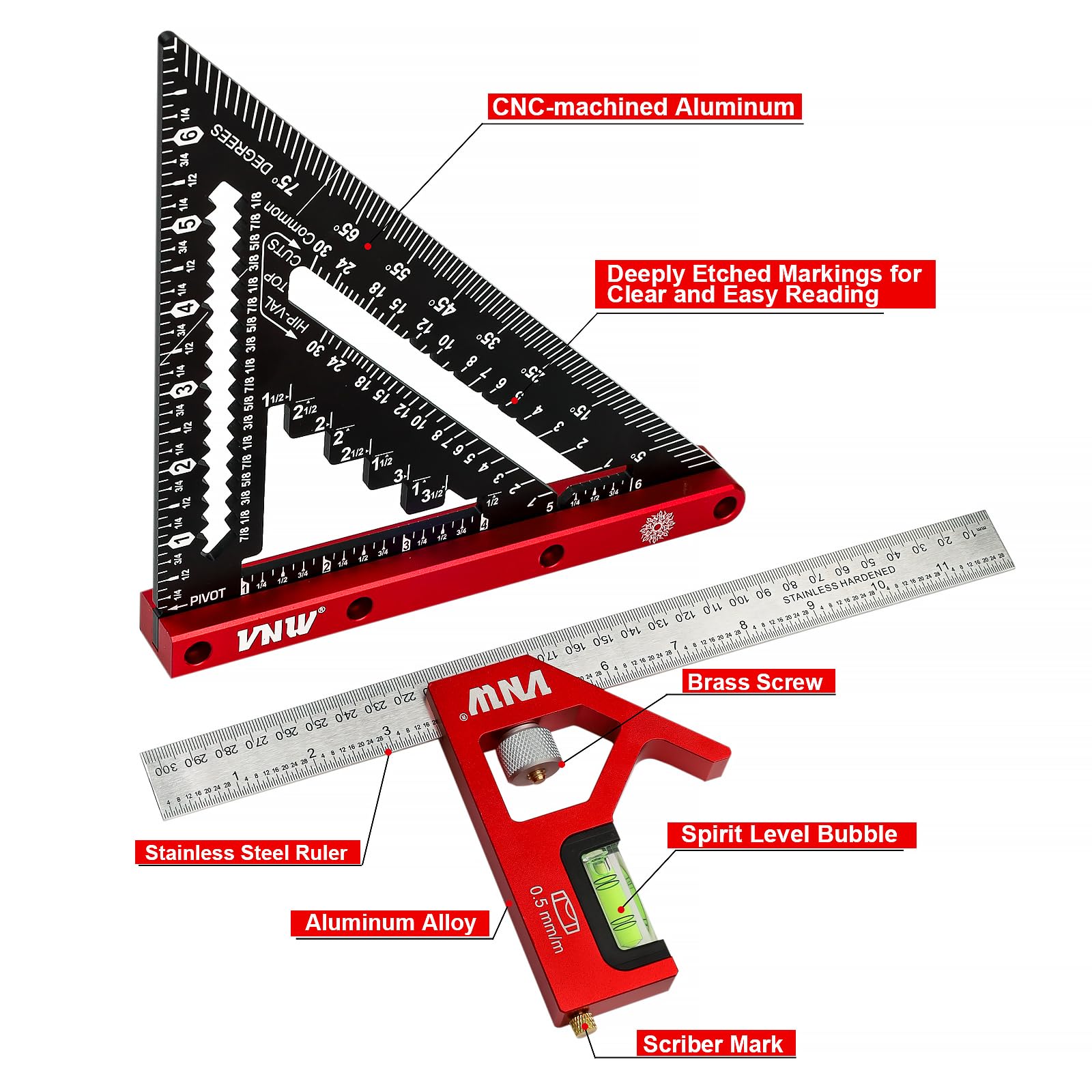 VNW aluminum alloy tool with matte finish for corrosion resistance.