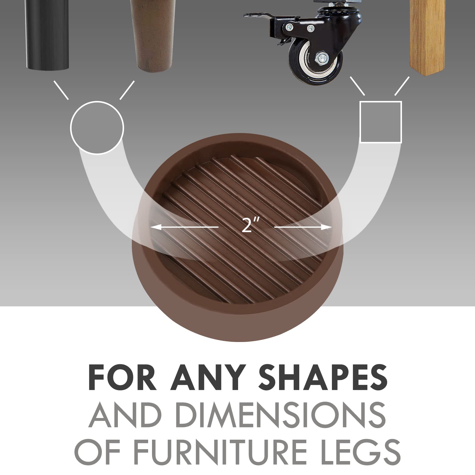 VOCOMO brown round furniture pads under bed keep legs stable on vinyl flooring.