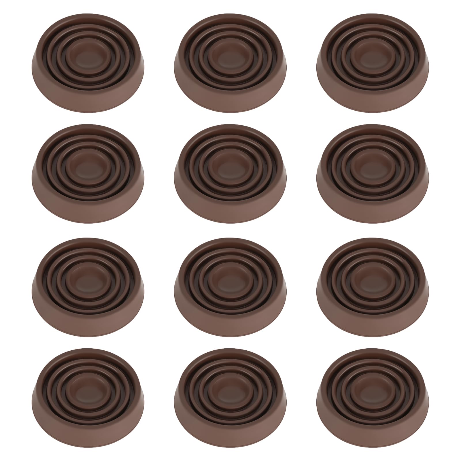 VOCOMO furniture coasters under foot, 1.5-inch brown round, for stable, non-slip floor protection.
