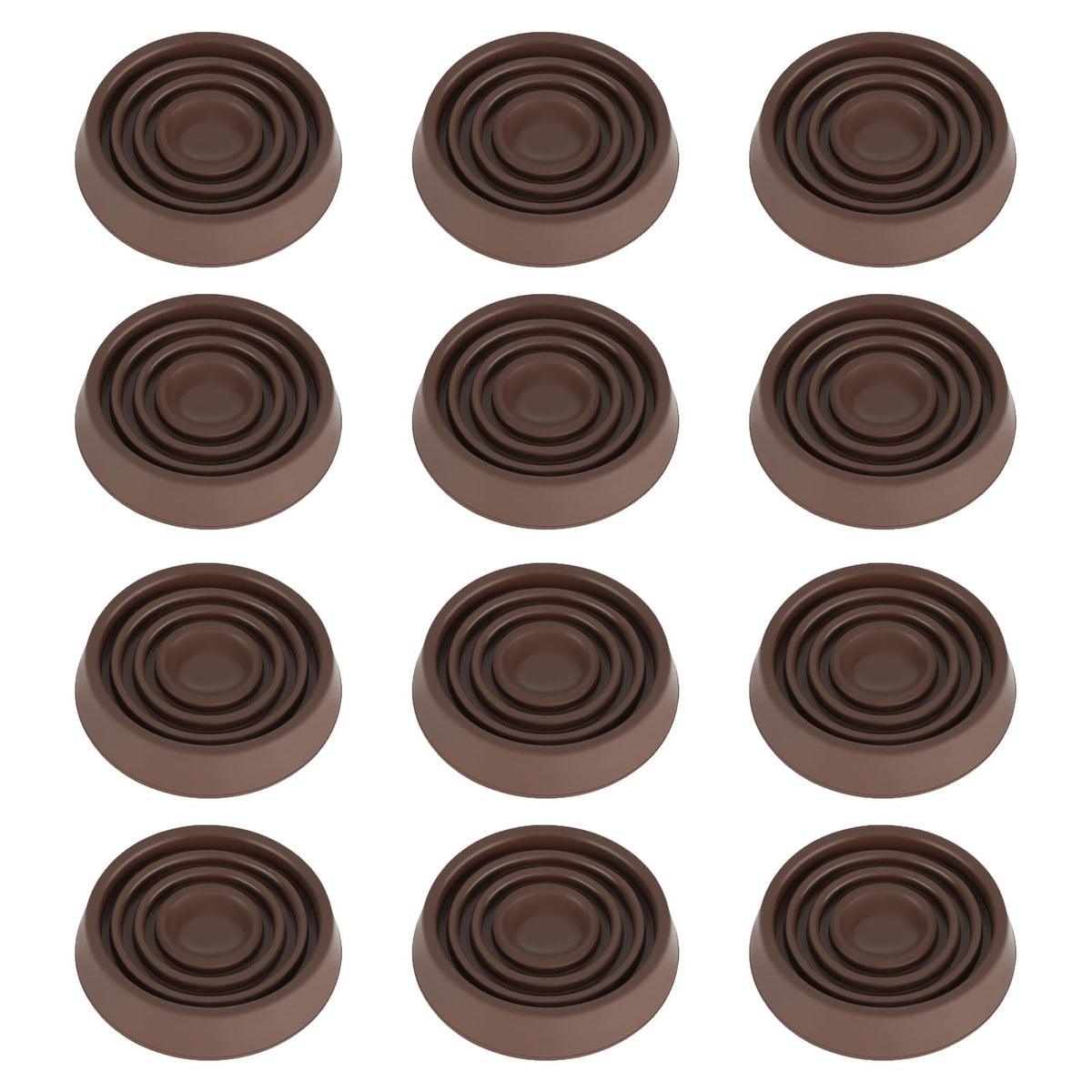 VOCOMO furniture coasters under foot, 1.5-inch brown round, for stable, non-slip floor protection.