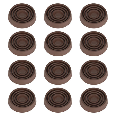 VOCOMO furniture coasters under foot, 1.5-inch brown round, for stable, non-slip floor protection.