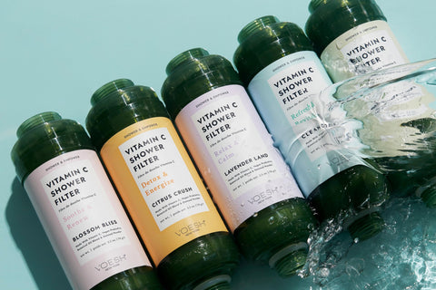 VOESH color-protection shower filter helps preserve color-treated hair.