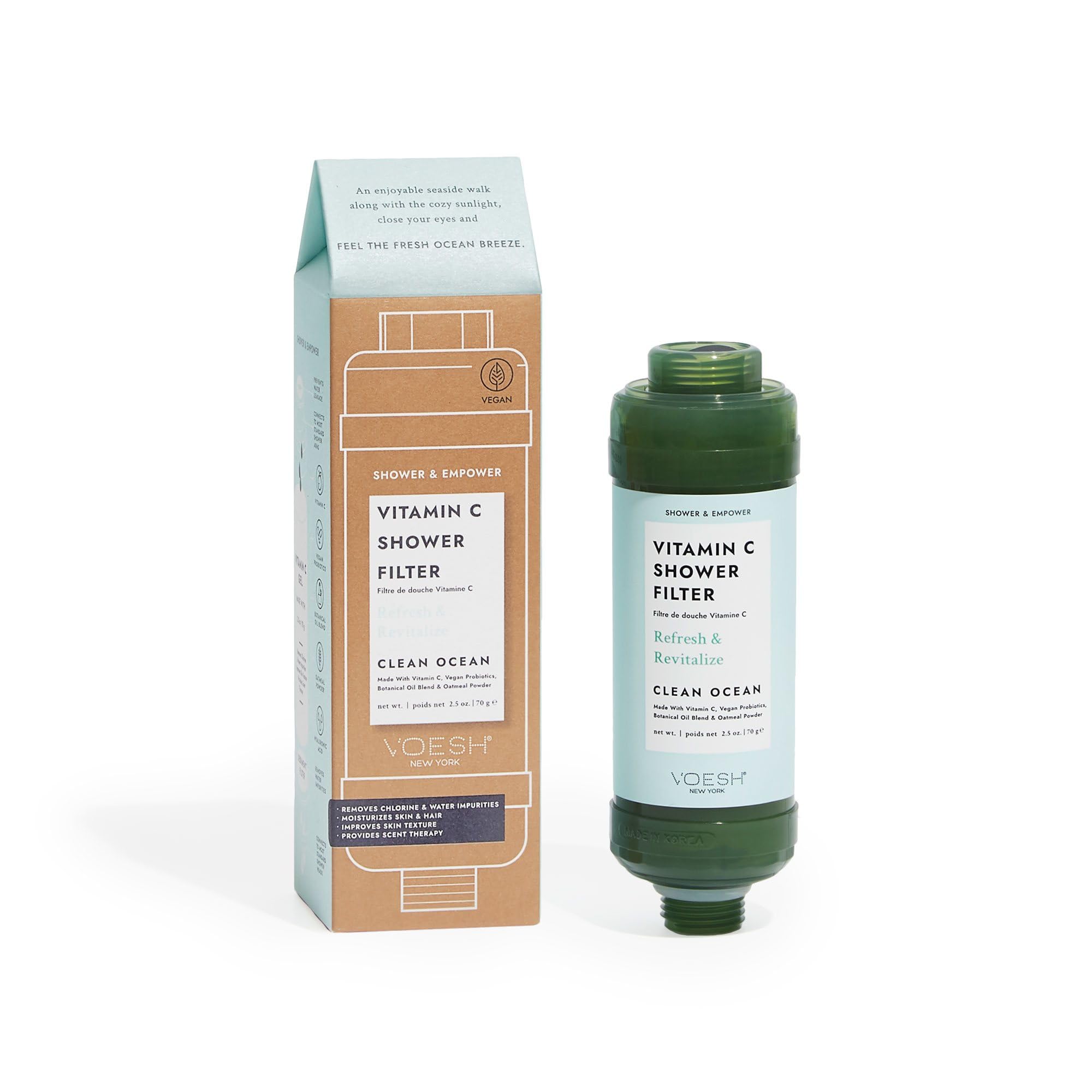 VOESH Vitamin C Shower Filter removes chlorine for softer skin and healthier hair