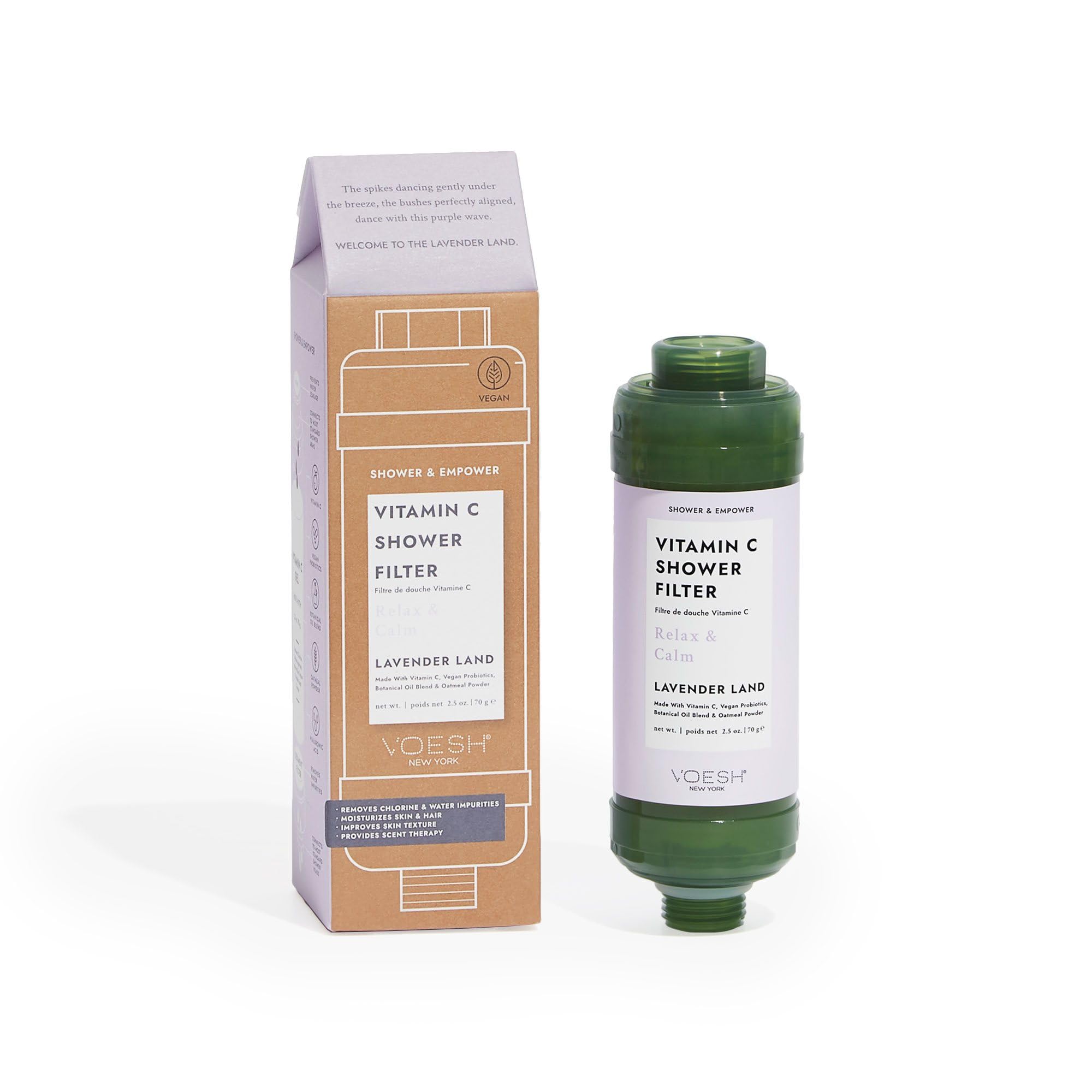 VOESH Vitamin C Shower Filter Lavender Land product shot for spa-like setup