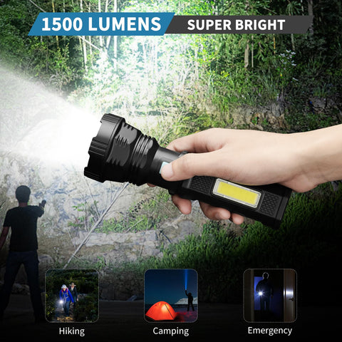 VOETIR led solar flashlight with side light for hands free tasks.