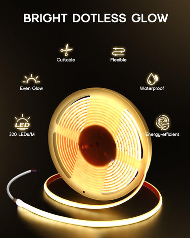 VOEWT COB LED strip 6000K daylight white for bright interiors.