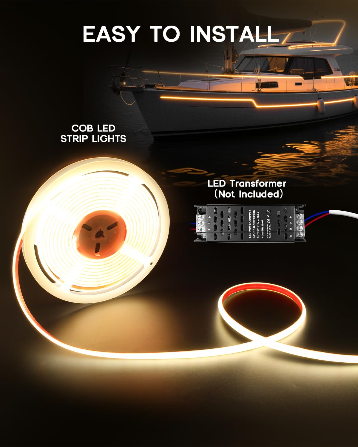 VOEWT COB LED strip suited for night fishing and pool ambience.