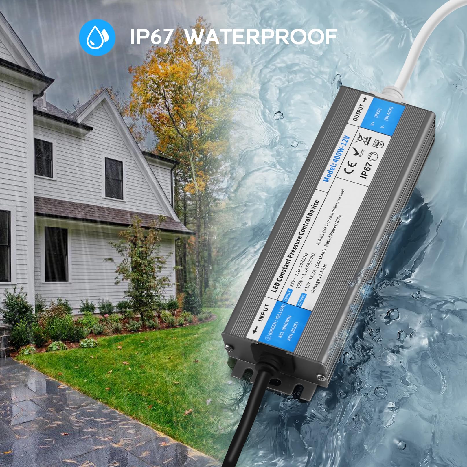 VOEWT 200W LED driver back view showing weatherproof enclosure.