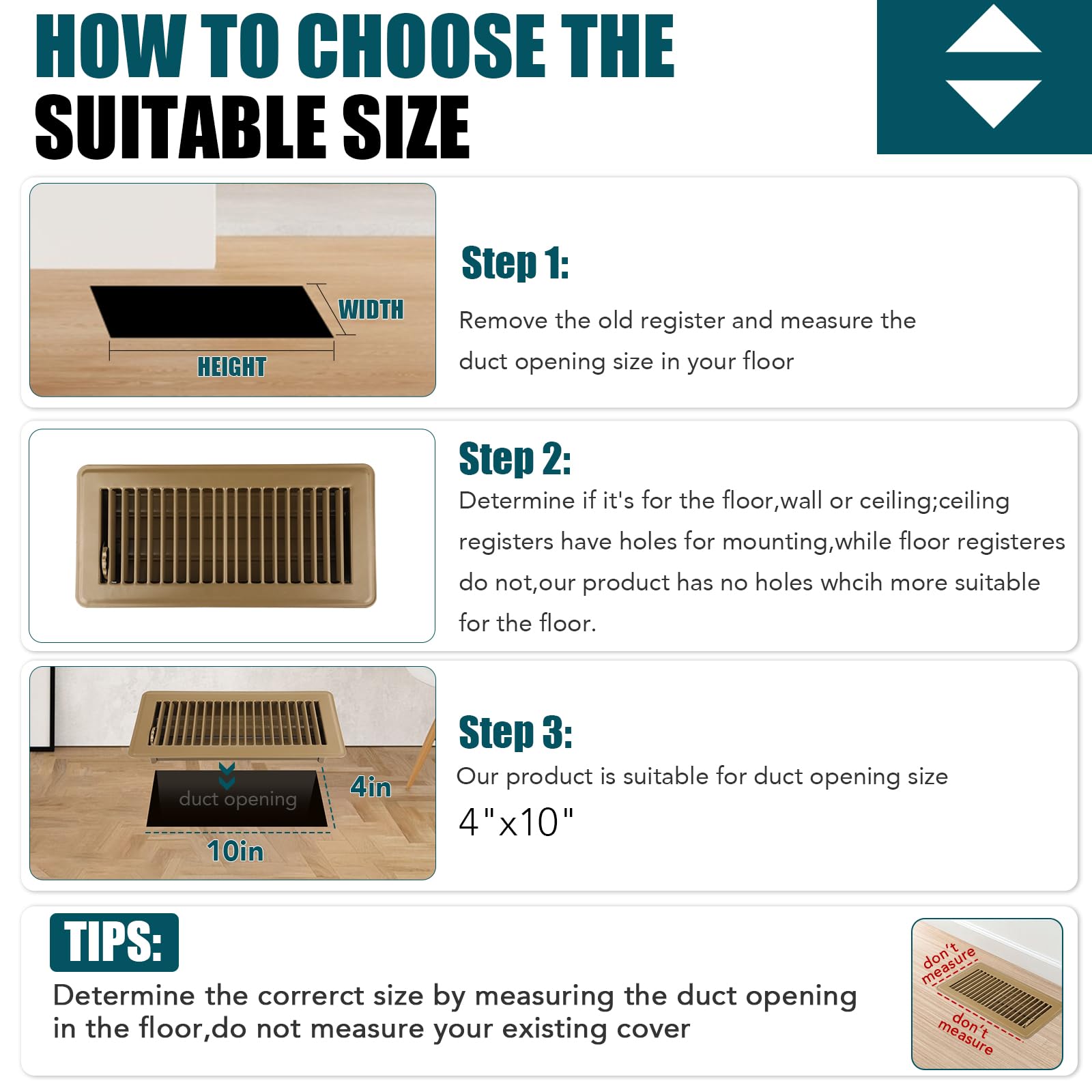 VOISEN brown six-pack floor vents blend with decor.