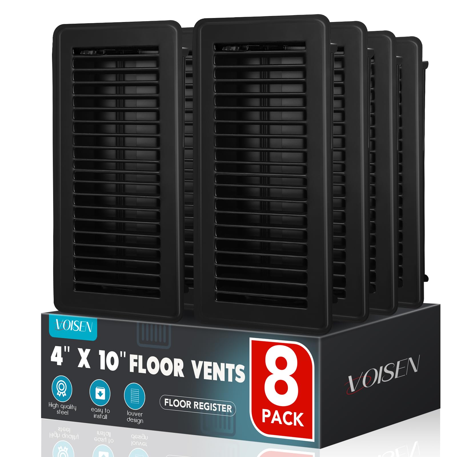 VOISEN floor register 4x10 black vent cover with durable steel for walkable floors.