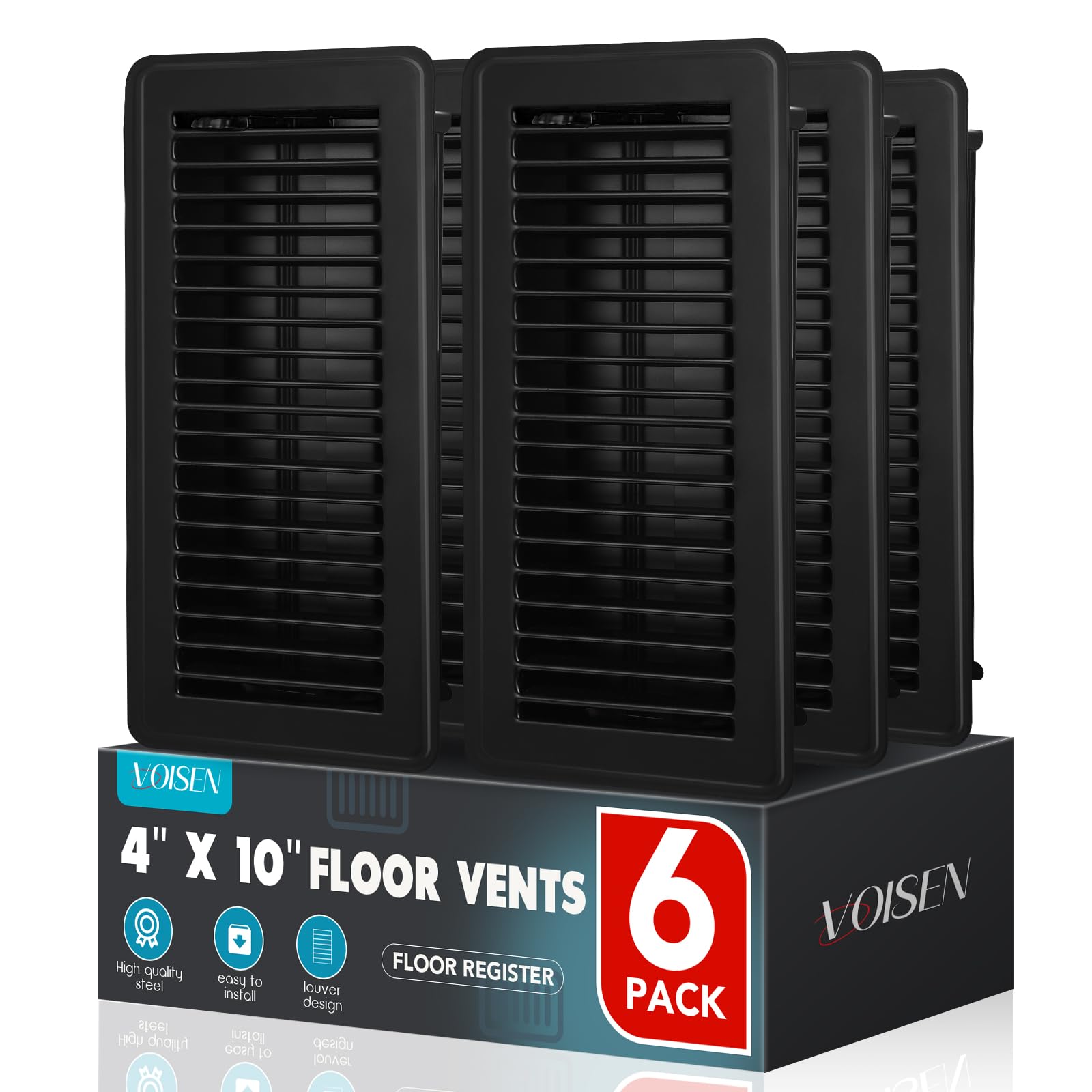 VOISEN floor register 4x10 inch black vent cover for easy drop-in floor ventilation