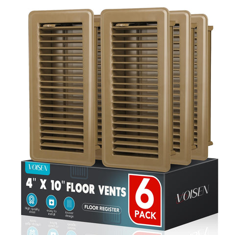 VOISEN floor register 4x10 inch opening on wood floor with drop-in fit.