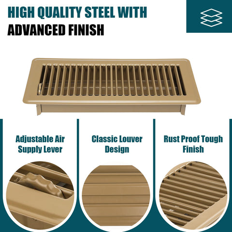 VOISEN floor register 4x12 brown powder-coated steel for high-traffic areas.