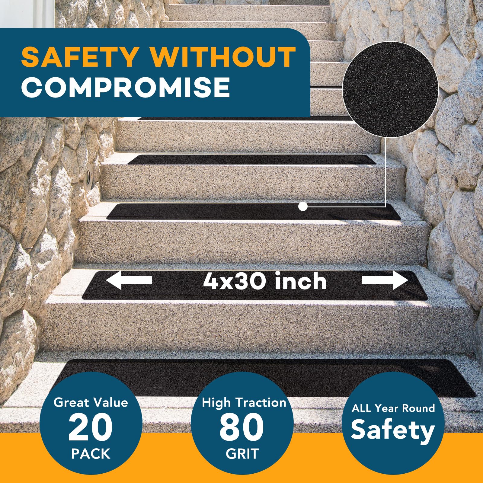 VOISEN pre-cut anti-slip treads installed quickly for stair safety.